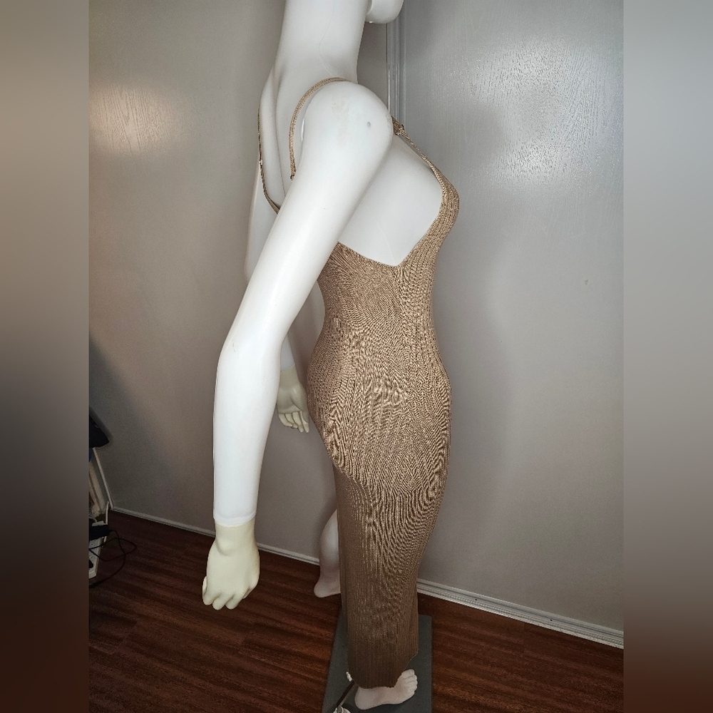 Hera Collection Taupe Dress Ribbed With Side Opening Size S Sexy Clubwear NEW - Picture 16 of 16